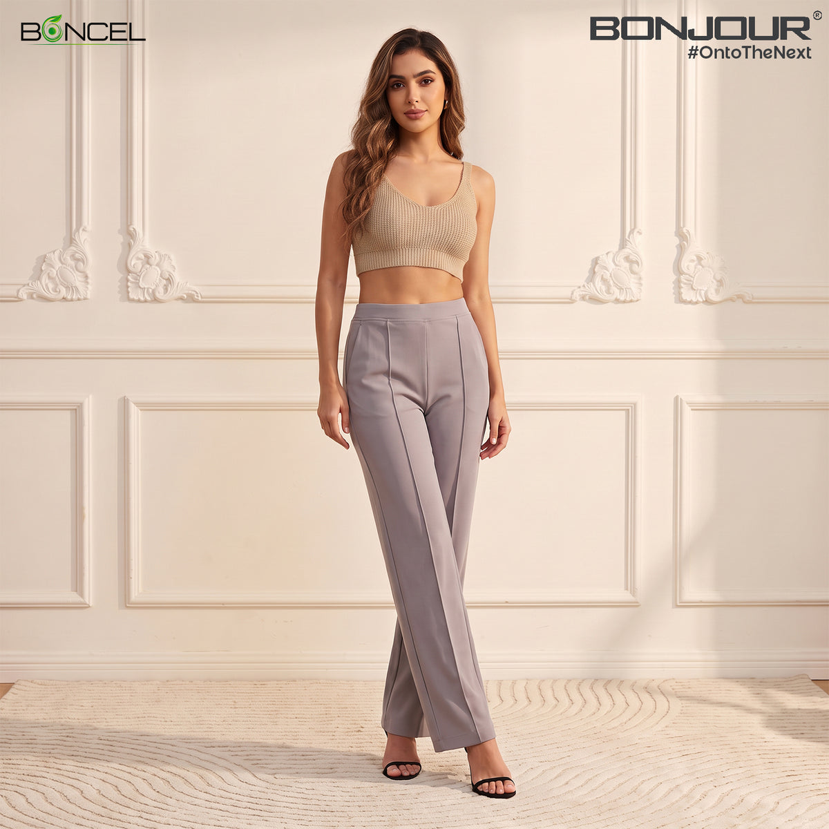 Women High Waist Straight Fit Korean Pants (Lilac)