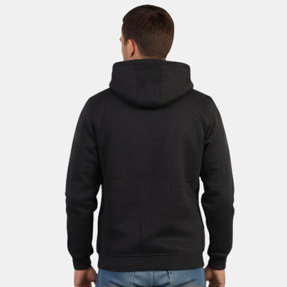 Men’s Solid Zipper Hooded Jacket (Black)