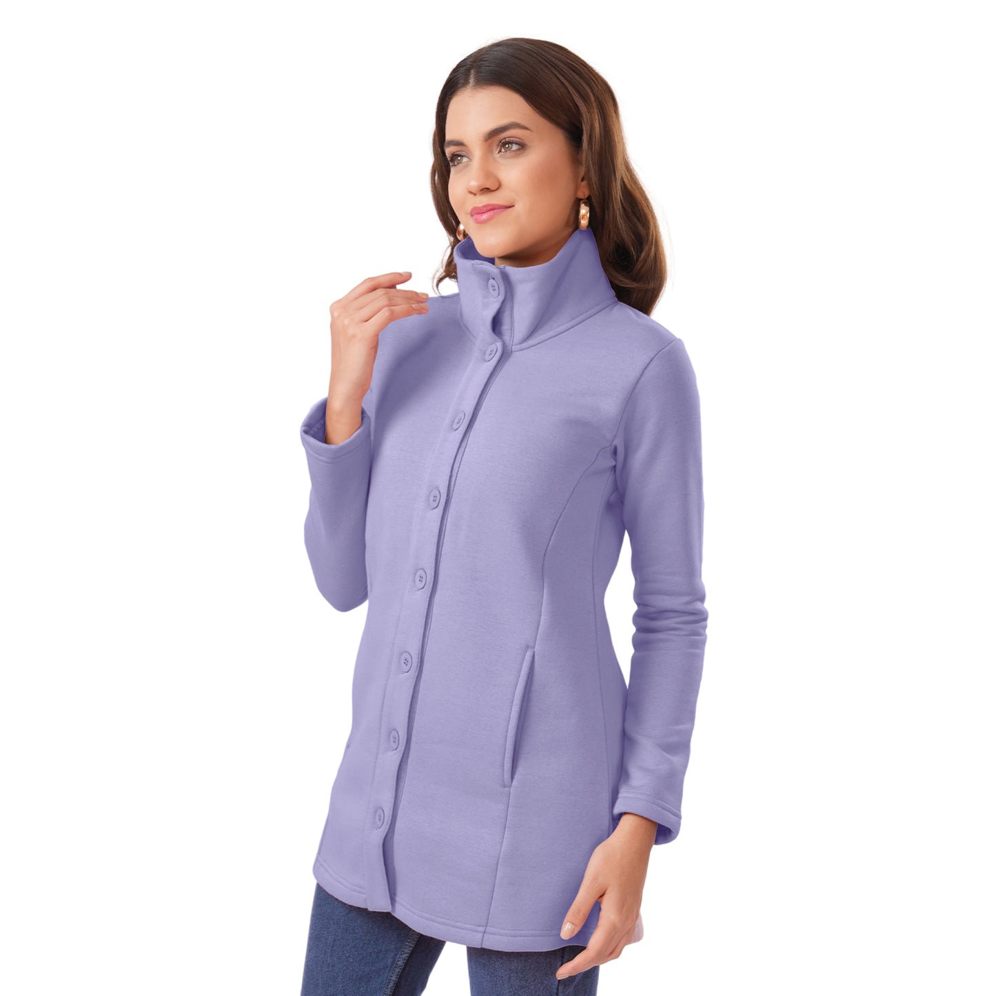 Women Winter High Neck Long Coat (Lavender)