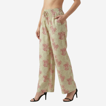 Beige Floral Printed Palazzo for Women | Comfortable Fit (Pack of 1)
