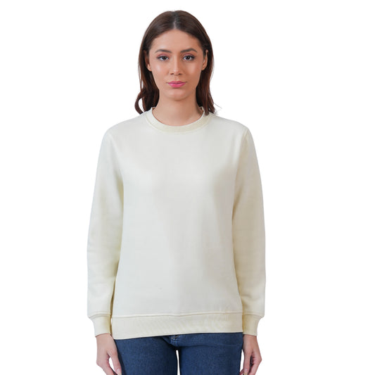 Women’s Solid Crew Neck Winter Sweatshirt (Cream)