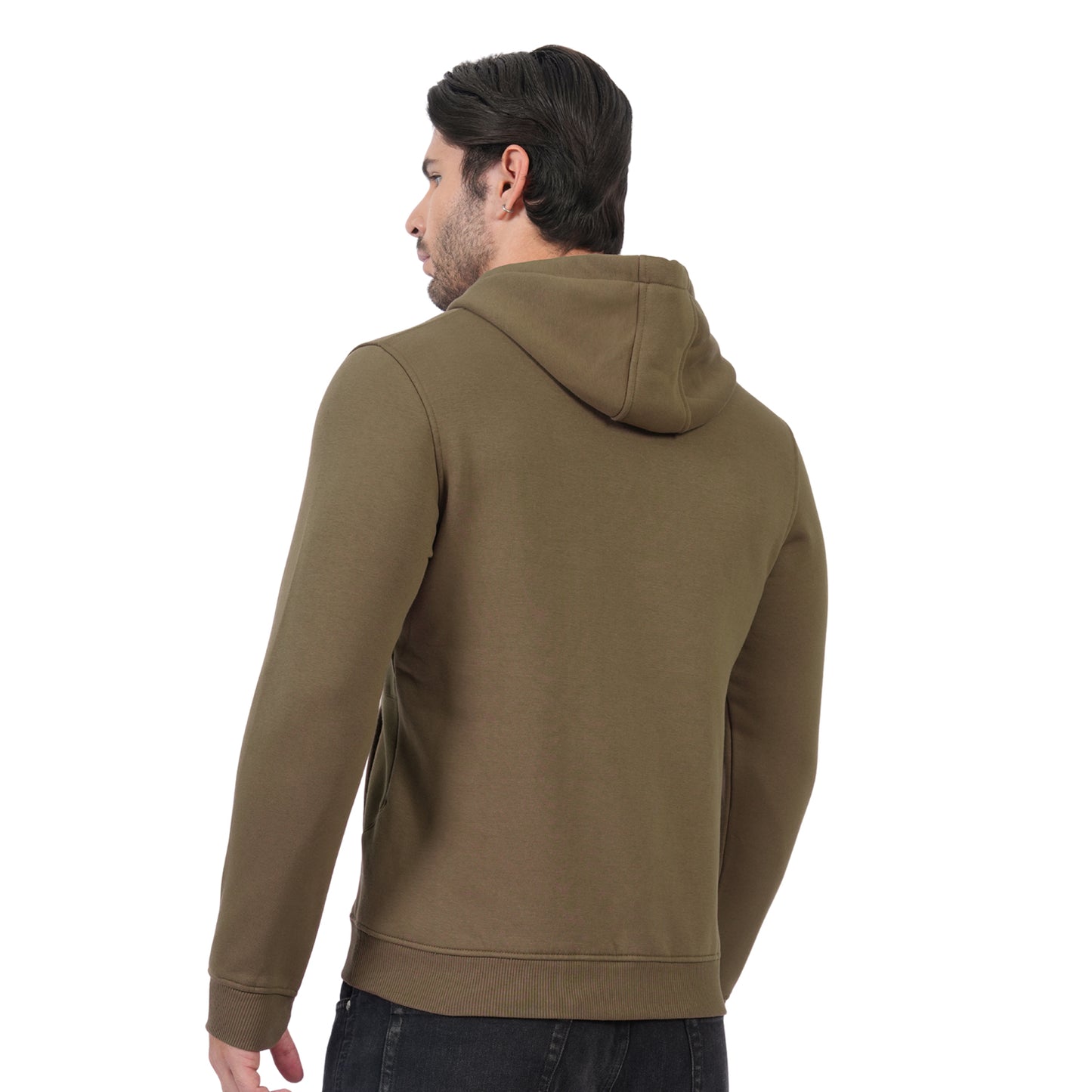 Men’s Solid Zipper Hooded Jacket (Olive)