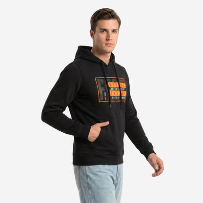Relaxed Fit Printed Pullover Hoodie for Men (Black)
