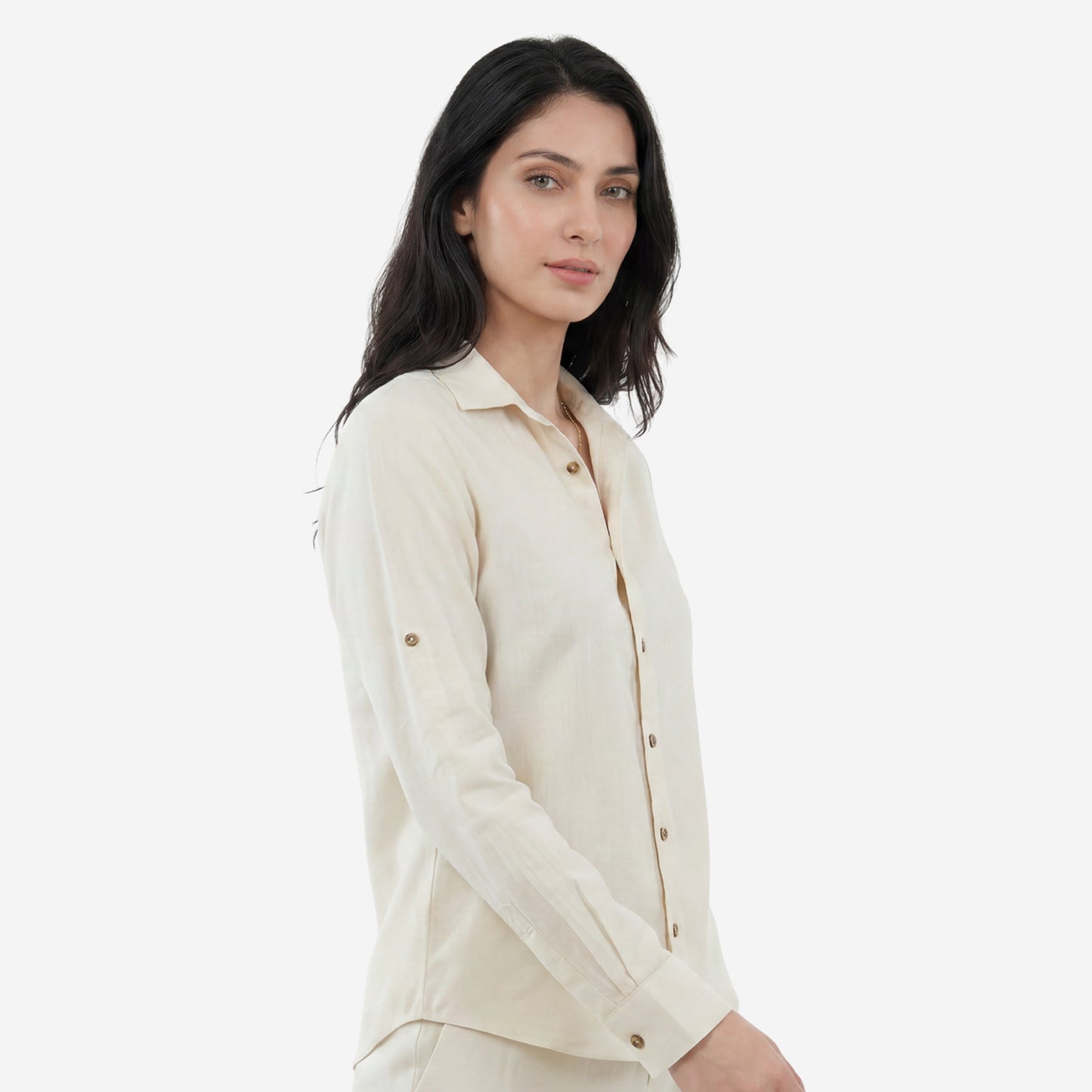 Women Linen Comfort Shirt - (Ivory)
