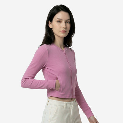 Women’s Pink Ribbed Zip-Up Cropped Jacket (Pack of 1)