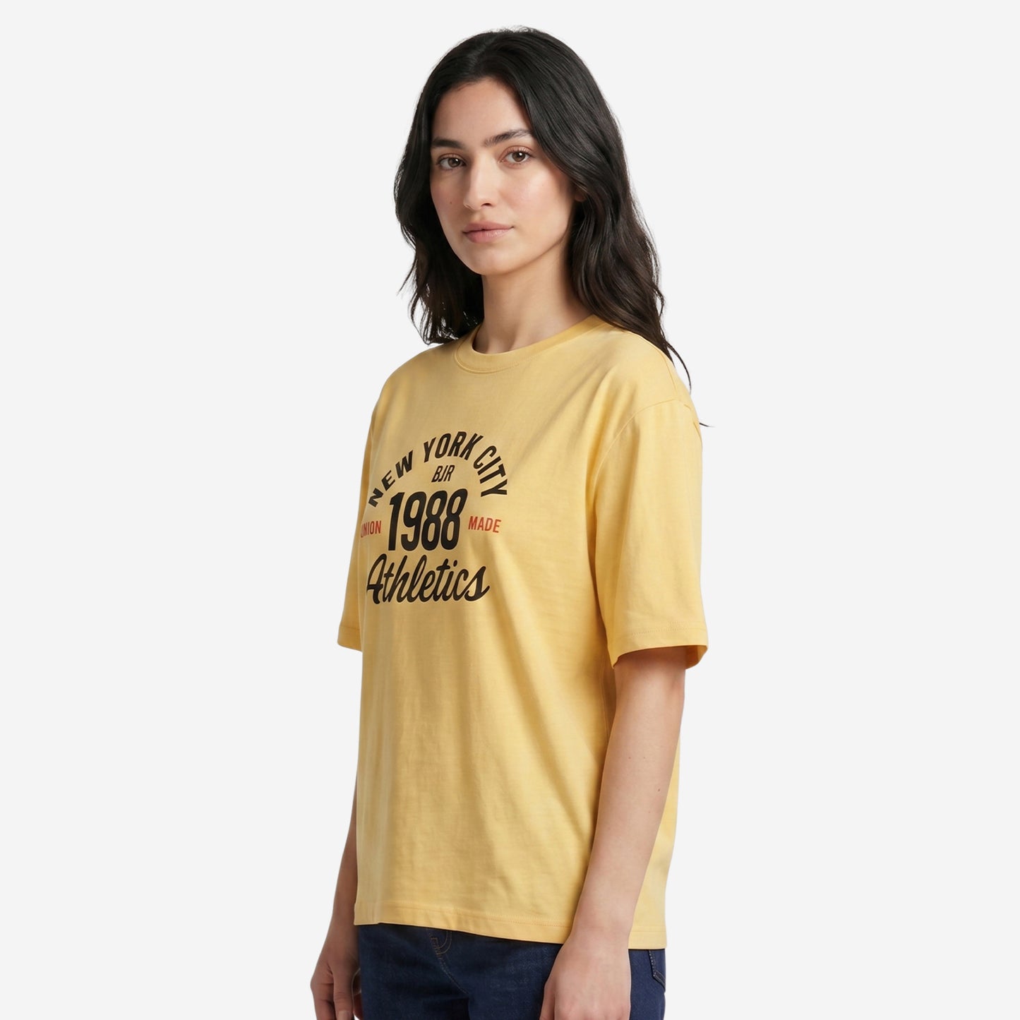 Women's Yellow Oversized Printed T-Shirt