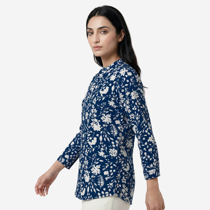 Navy Women Floral Printed Short Kurti – Stylish & Comfortable (Pack of 1)