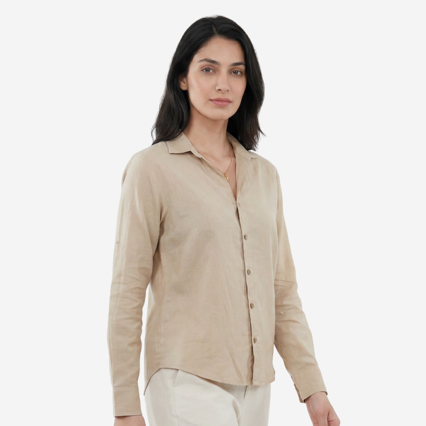 Women Linen Comfort Shirt - (Beige)