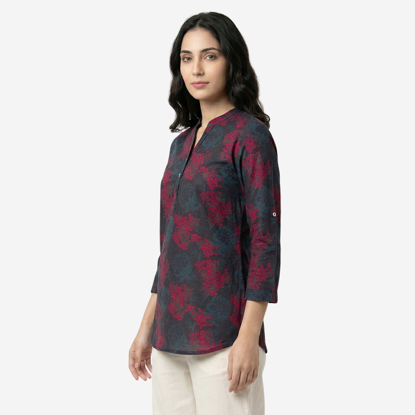 Grey Women Floral Printed Short Kurti – Stylish & Comfortable (Pack of 1)