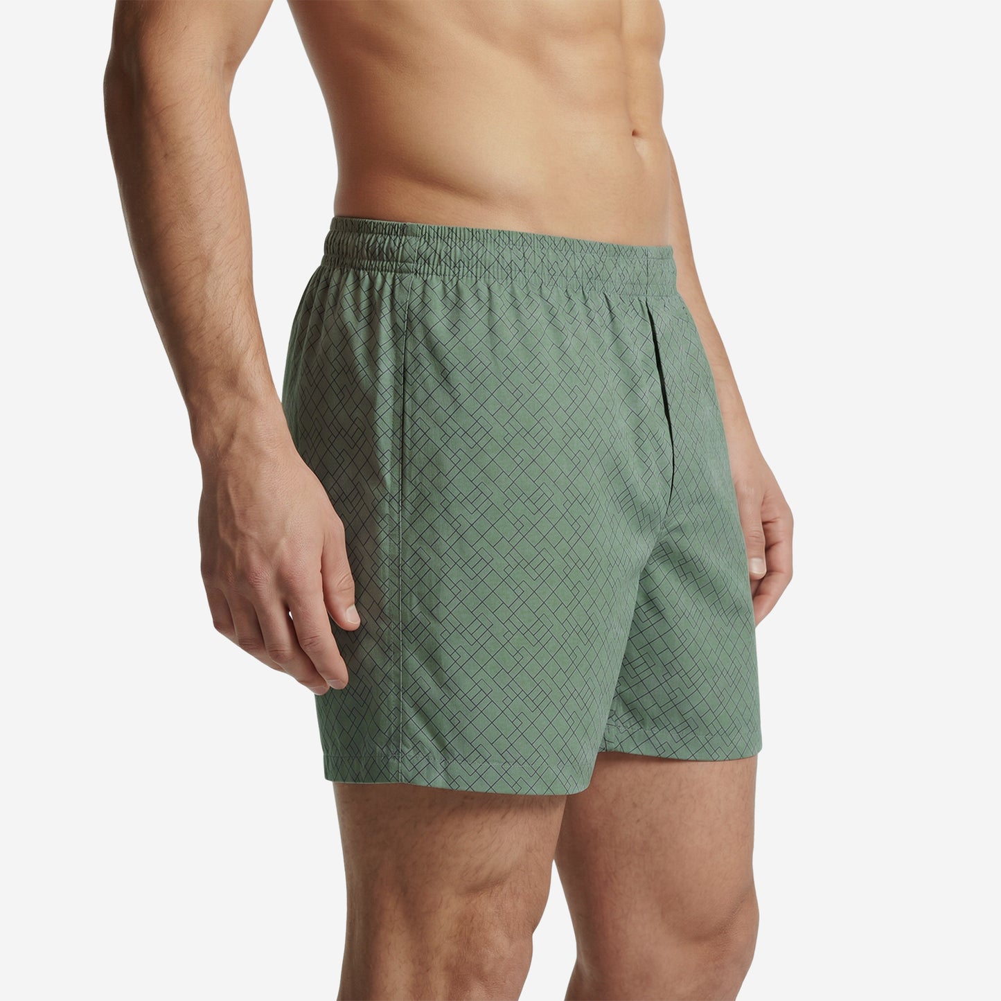 Men’s 100% Cotton Printed Mid-Rise Boxer Shorts - (Sage Green)