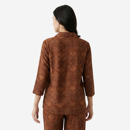 Women Printed Rayon Loungewear Set - (Brown)