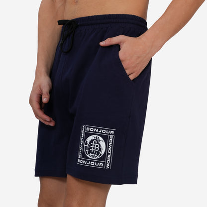 Men Cotton Regular Fit Lounge Shorts (Navy)
