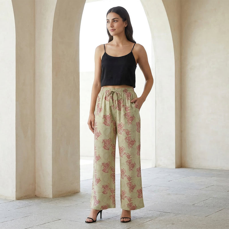 Beige Floral Printed Palazzo for Women | Comfortable Fit (Pack of 1)