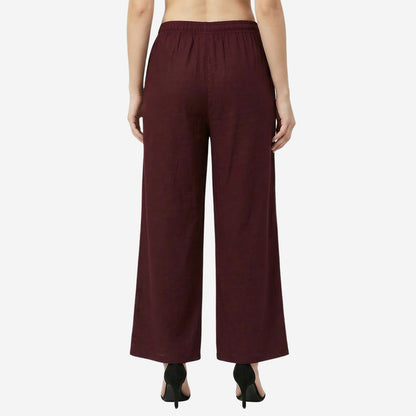 Women Solid Woven Viscose Palazzo -Wine