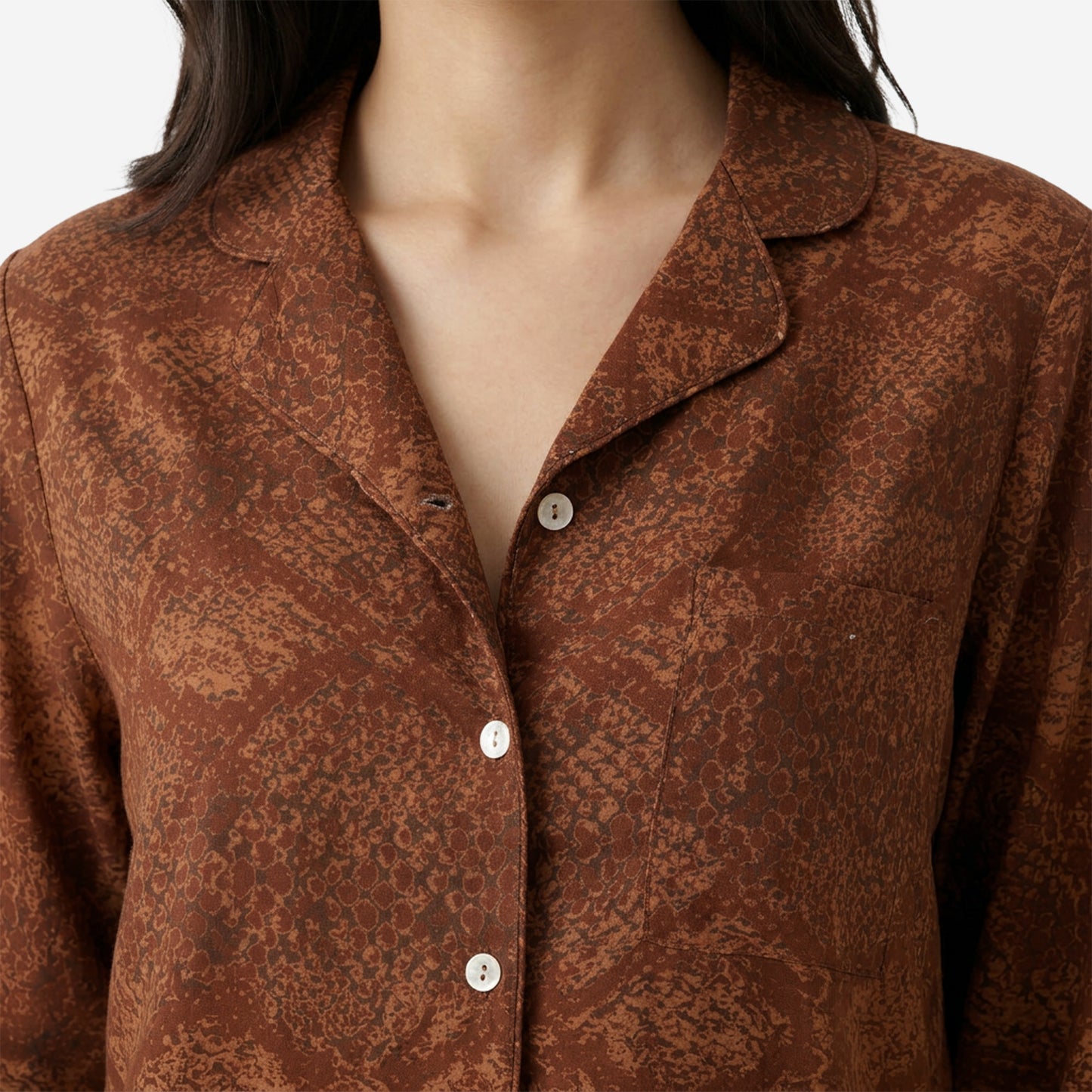 Women Printed Rayon Loungewear Set - (Brown)