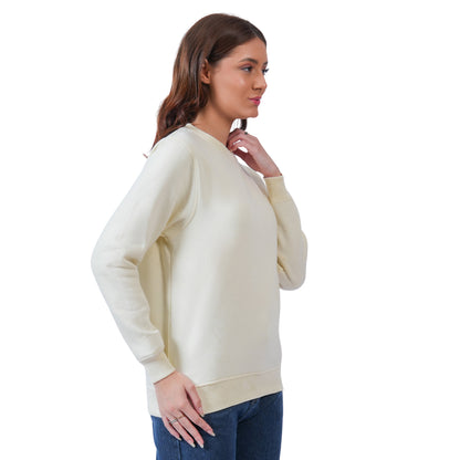 Women’s Solid Crew Neck Winter Sweatshirt (Cream)