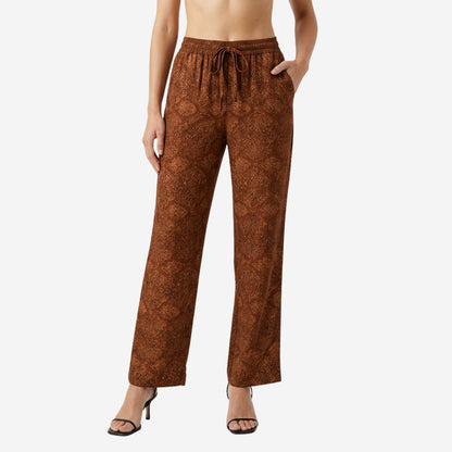 Women Printed Rayon Loungewear Set - (Brown)
