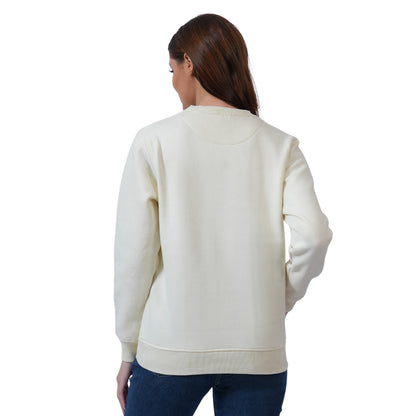 Women’s Solid Crew Neck Winter Sweatshirt (Cream)