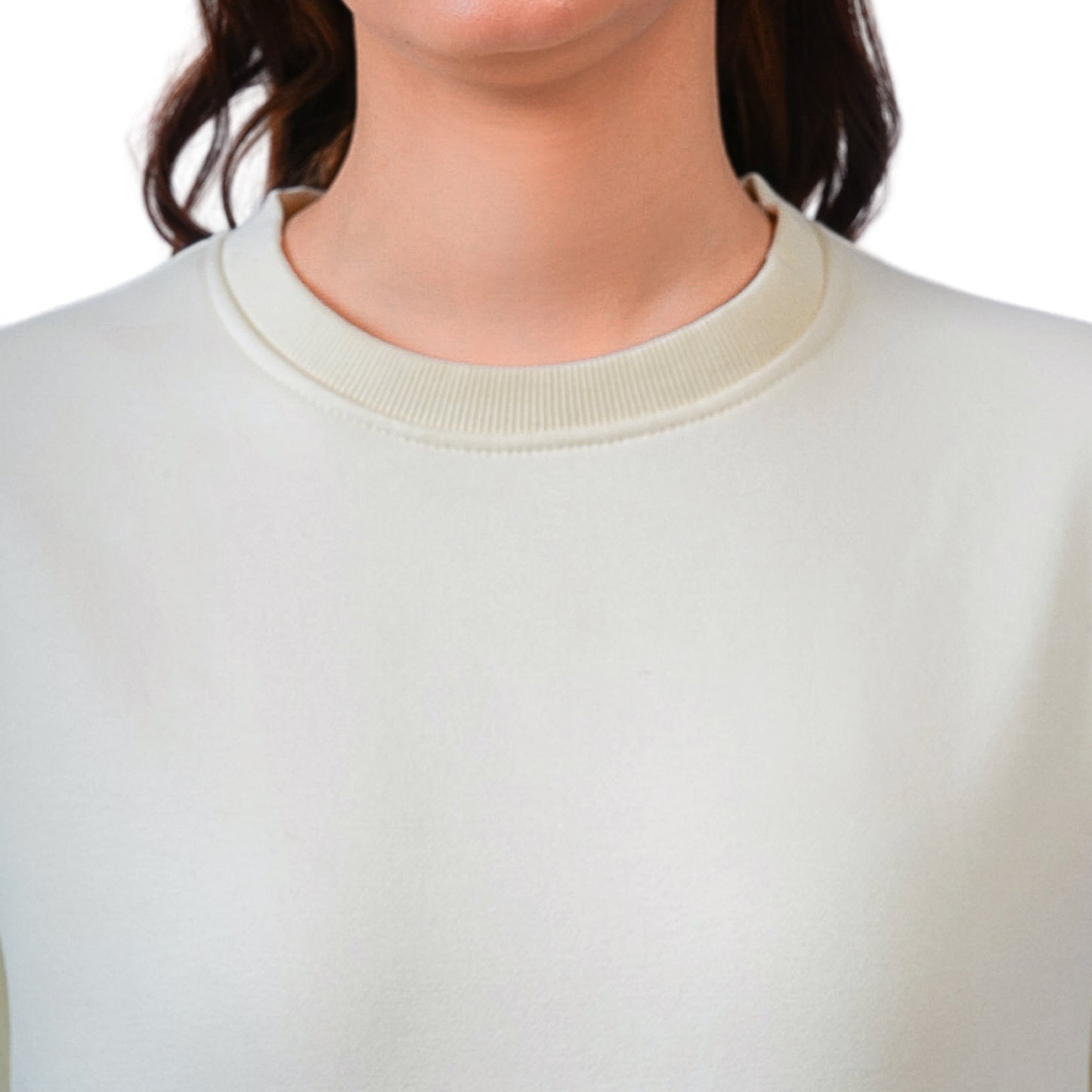 Women’s Solid Crew Neck Winter Sweatshirt (Cream)
