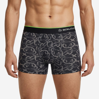 Men's Multicolor Supersoft Printed Modal Cotton Trunks - Single Pack |Black & Grey