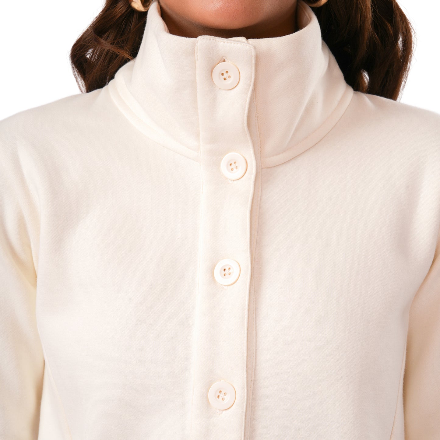 Women Winter High Neck Long Coat (Cream)