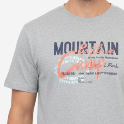 Men’s Printed Round‑Neck T‑Shirt (Lt.Grey Mel)