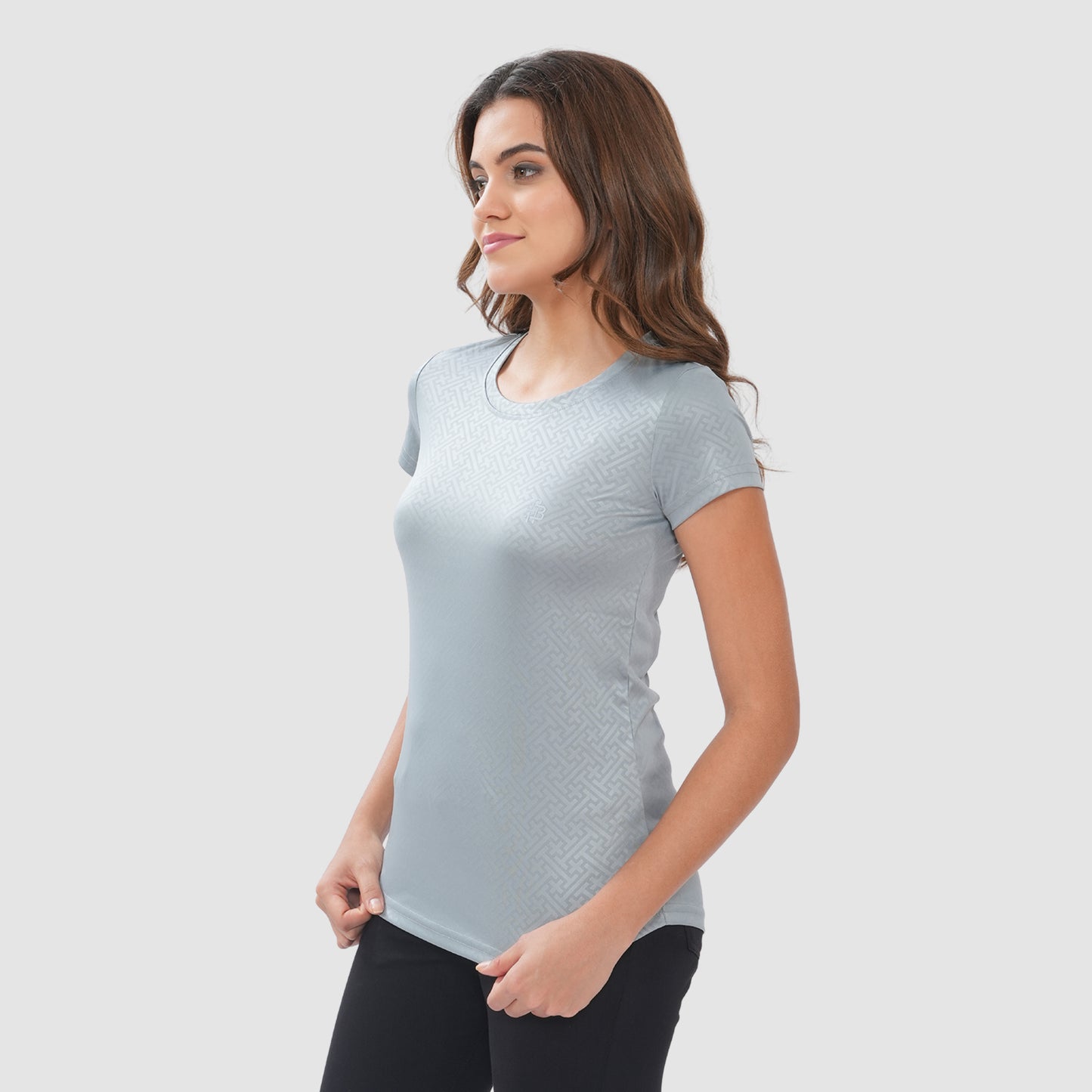 Women Knitted Fabric Regular Fit Short Sleeve Tee/T-shirt - Lt.Grey