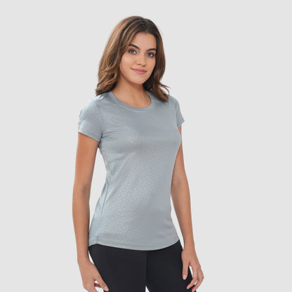 Women Knitted Fabric Regular Fit Short Sleeve Tee/T-shirt - Lt.Grey