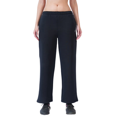 Women’s Solid Straight Fit Winter Track Pants (Black)
