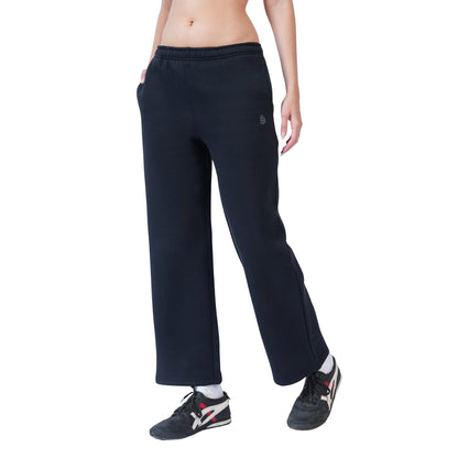 Women’s Solid Straight Fit Winter Track Pants (Black)