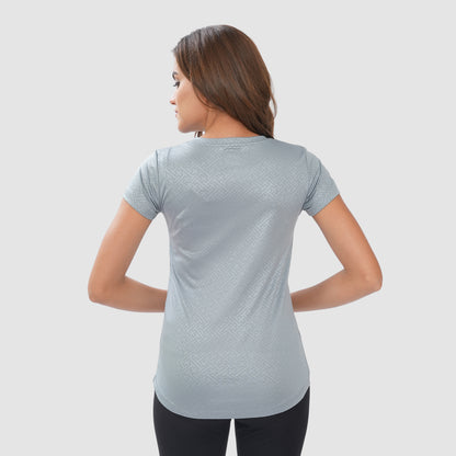 Women Knitted Fabric Regular Fit Short Sleeve Tee/T-shirt - Lt.Grey