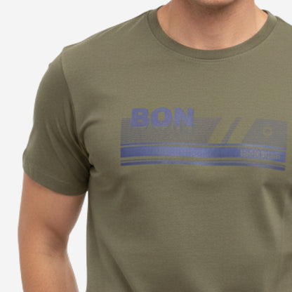 Men’s Printed Round‑Neck T‑Shirt (Olive)