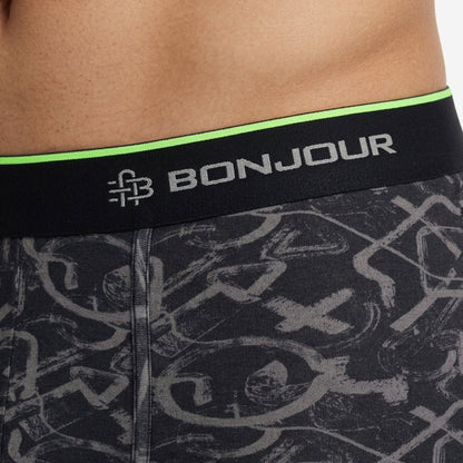Men's Multicolor Supersoft Printed Modal Cotton Trunks - Single Pack |Black & Grey