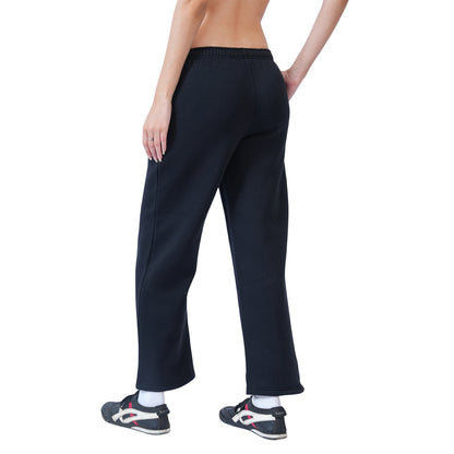 Women’s Solid Straight Fit Winter Track Pants (Black)