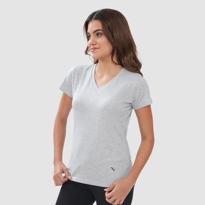 Women Knitted Fabric Regular Fit Short Sleeve Tee/T-shirt - Lt.Grey Mill