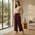 Women Solid Woven Viscose Palazzo -Wine