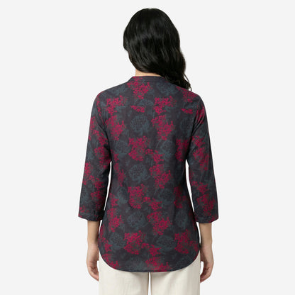 Grey Women Floral Printed Short Kurti – Stylish & Comfortable (Pack of 1)