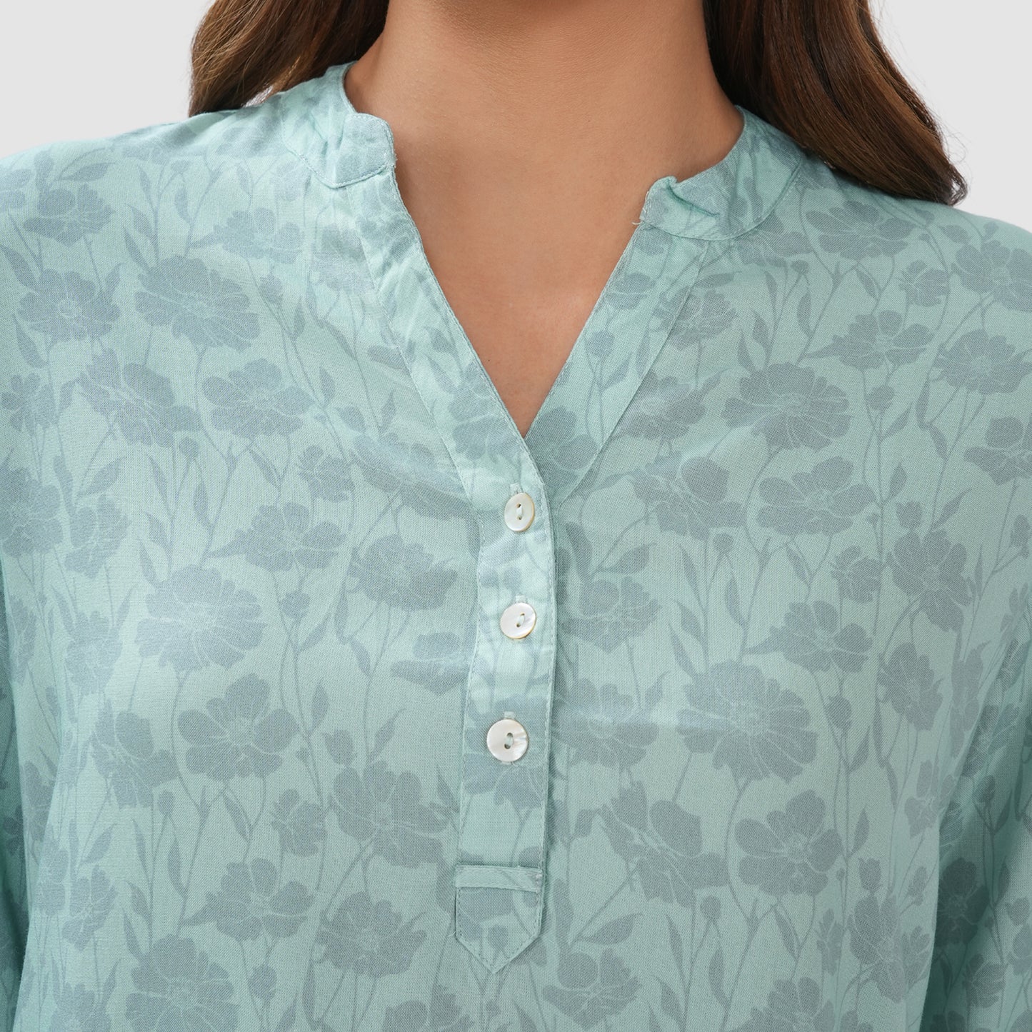 Women’s Printed Cotton Casual Top with 3/4 Sleeves & Button Placket