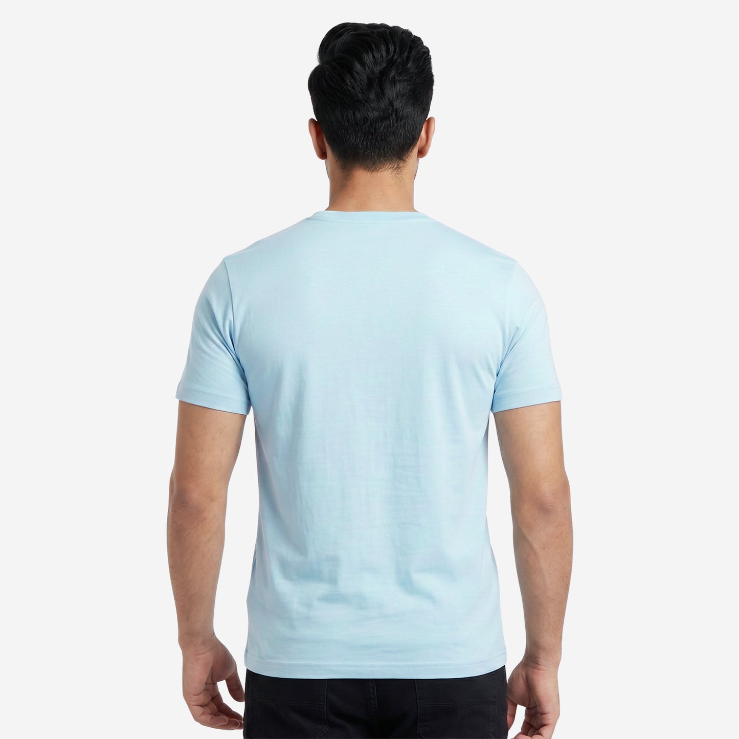Men's Sky Blue Printed Round Neck Short Sleeve T-Shirt
