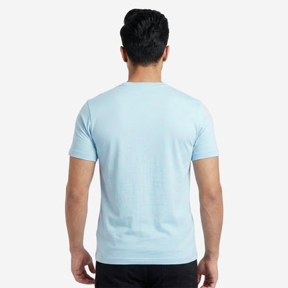 Men's Sky Blue Printed Round Neck Short Sleeve T-Shirt