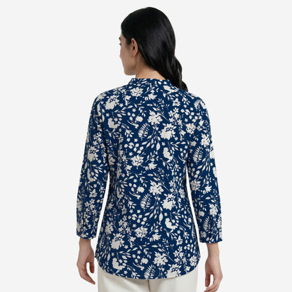 Navy Women Floral Printed Short Kurti – Stylish & Comfortable (Pack of 1)