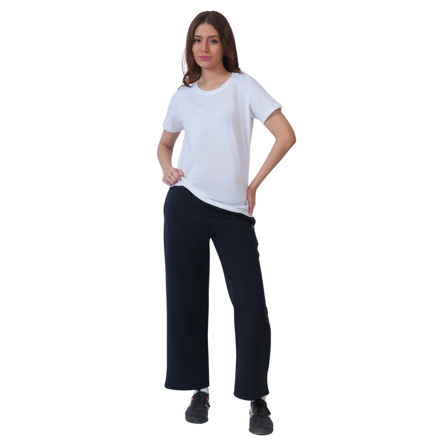 Women’s Solid Straight Fit Winter Track Pants (Black)