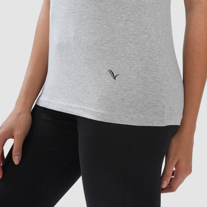 Women Knitted Fabric Regular Fit Short Sleeve Tee/T-shirt - Lt.Grey Mill