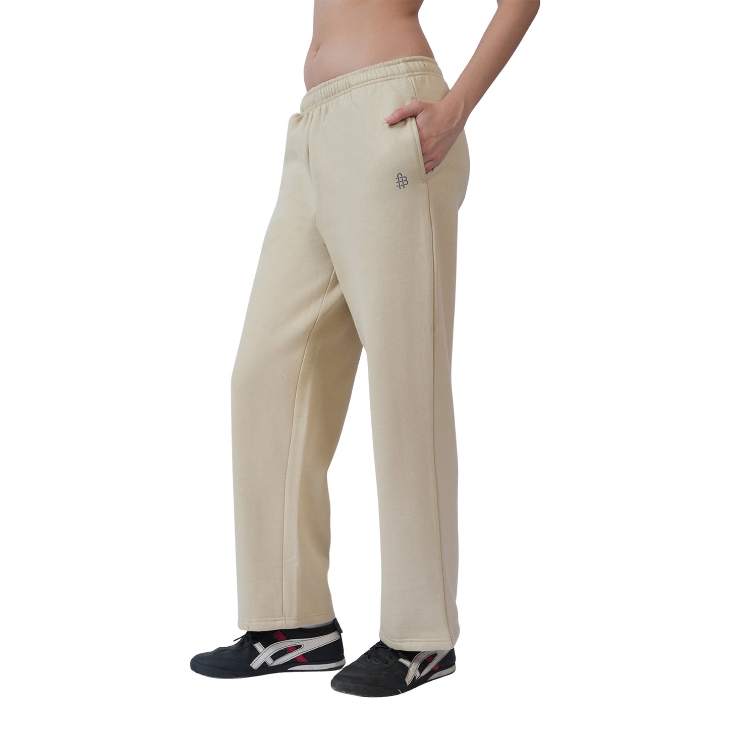 Women’s Solid Straight Fit Winter Track Pants (Biscotti)