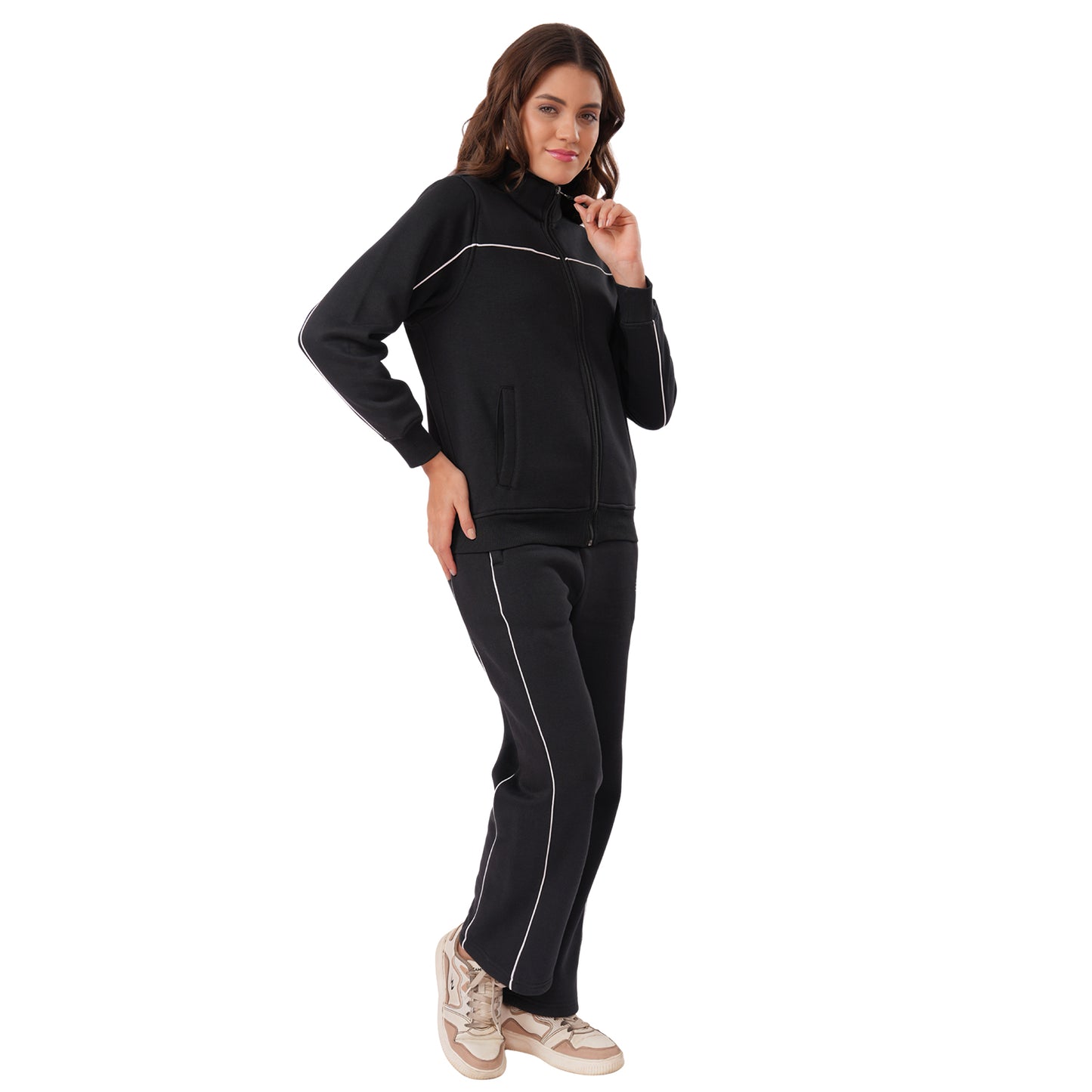 Women’s High Neck Winter Tracksuit (Black)