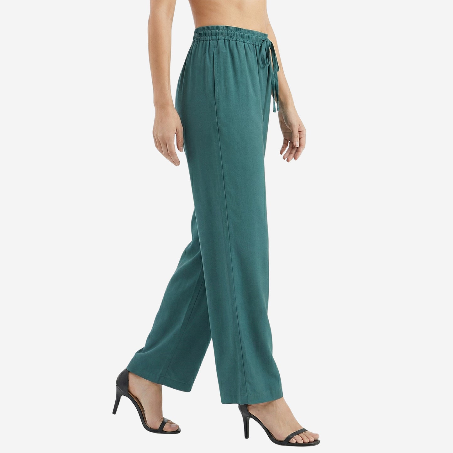 Women Solid Woven Viscose Palazzo -Bottle Green