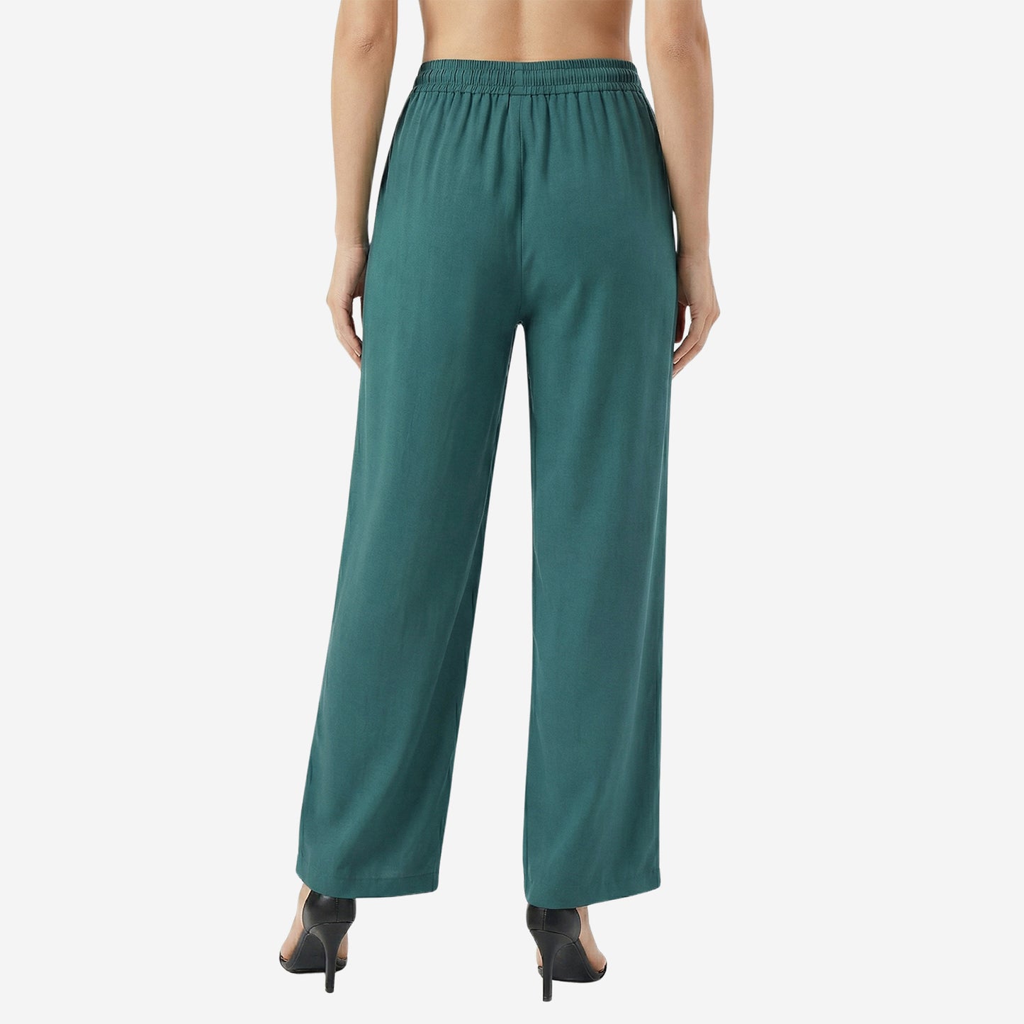 Women Solid Woven Viscose Palazzo -Bottle Green