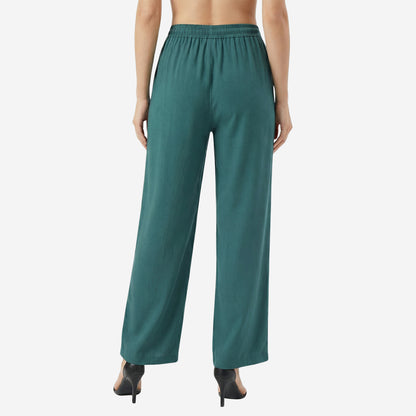 Women Solid Woven Viscose Palazzo -Bottle Green
