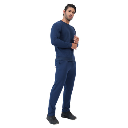Men's Cotton Blend Solid Co-ord Set Winter Wear (Navy)