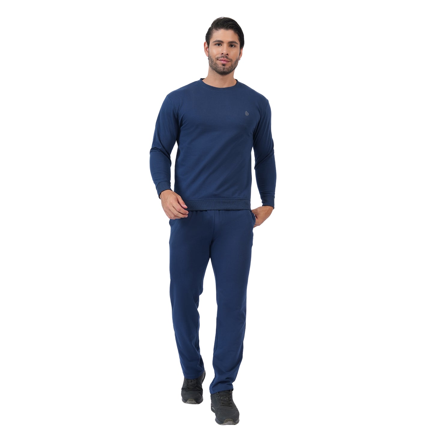 Men's Cotton Blend Solid Co-ord Set Winter Wear (Navy)